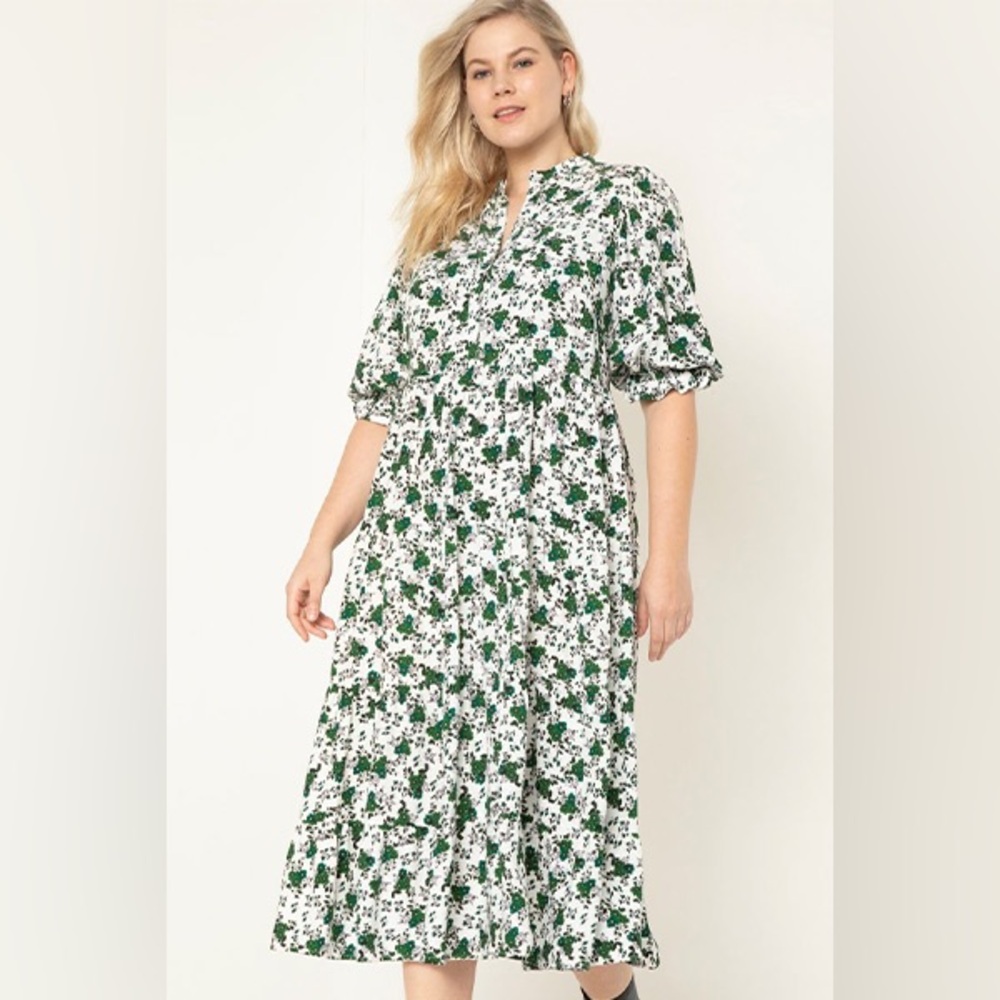 Zara Green and White Floral Dress
